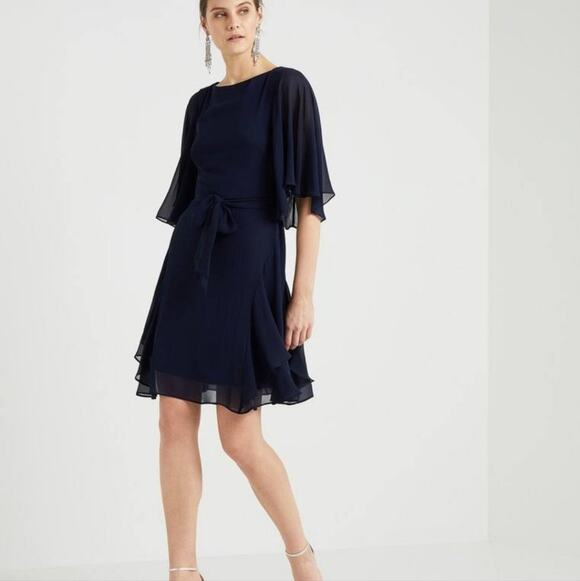 Lauren Ralph Lauren Dresses & Skirts - Lauren Ralph Lauren NWT Deep Navy Blue Flutter Sleeve Belted Crepe Mini Dress 2
